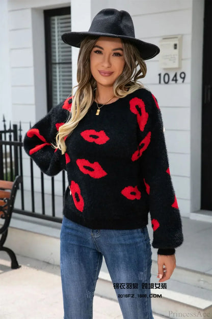 Lip Fur Crochet Work Sweater