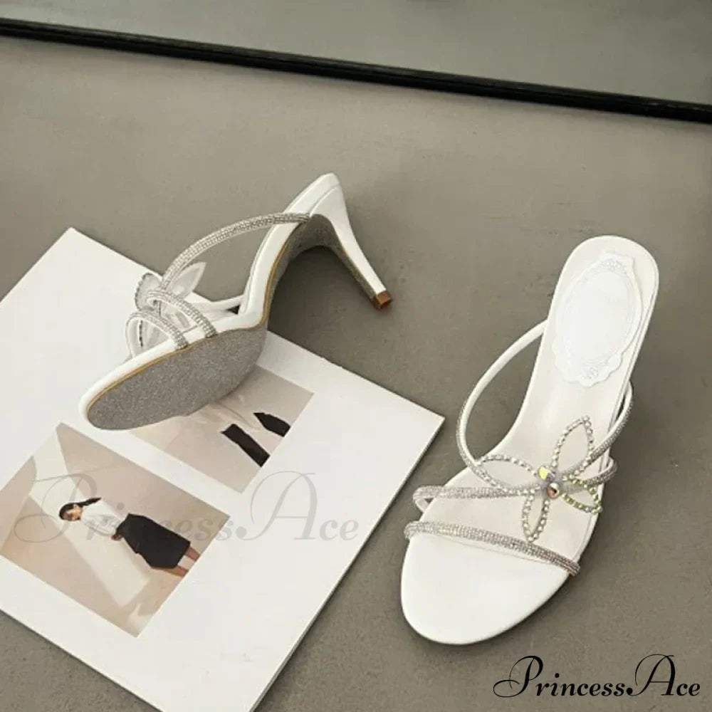 Liyke Brand Glitter Rhinestones Bowknot Women Slippers Crystal Low Heels Summer Sandals