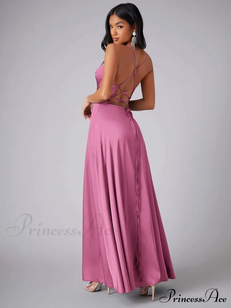 Lola High Stylish Slit Satin Dress