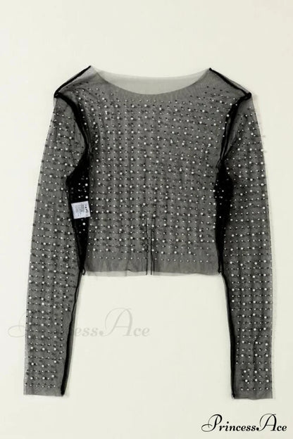 Long Cropped with Pearl Top Mesh Sleeves