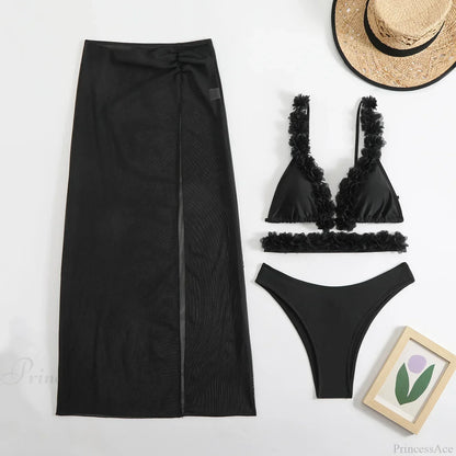 Vestido Largo Cubre Bikini Traje de Baño de Tres Piezas