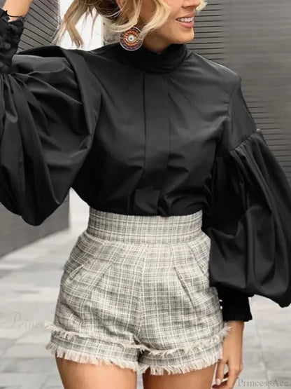 Long Lantern Sleeve Solid Purple Blouse Chic Blouse