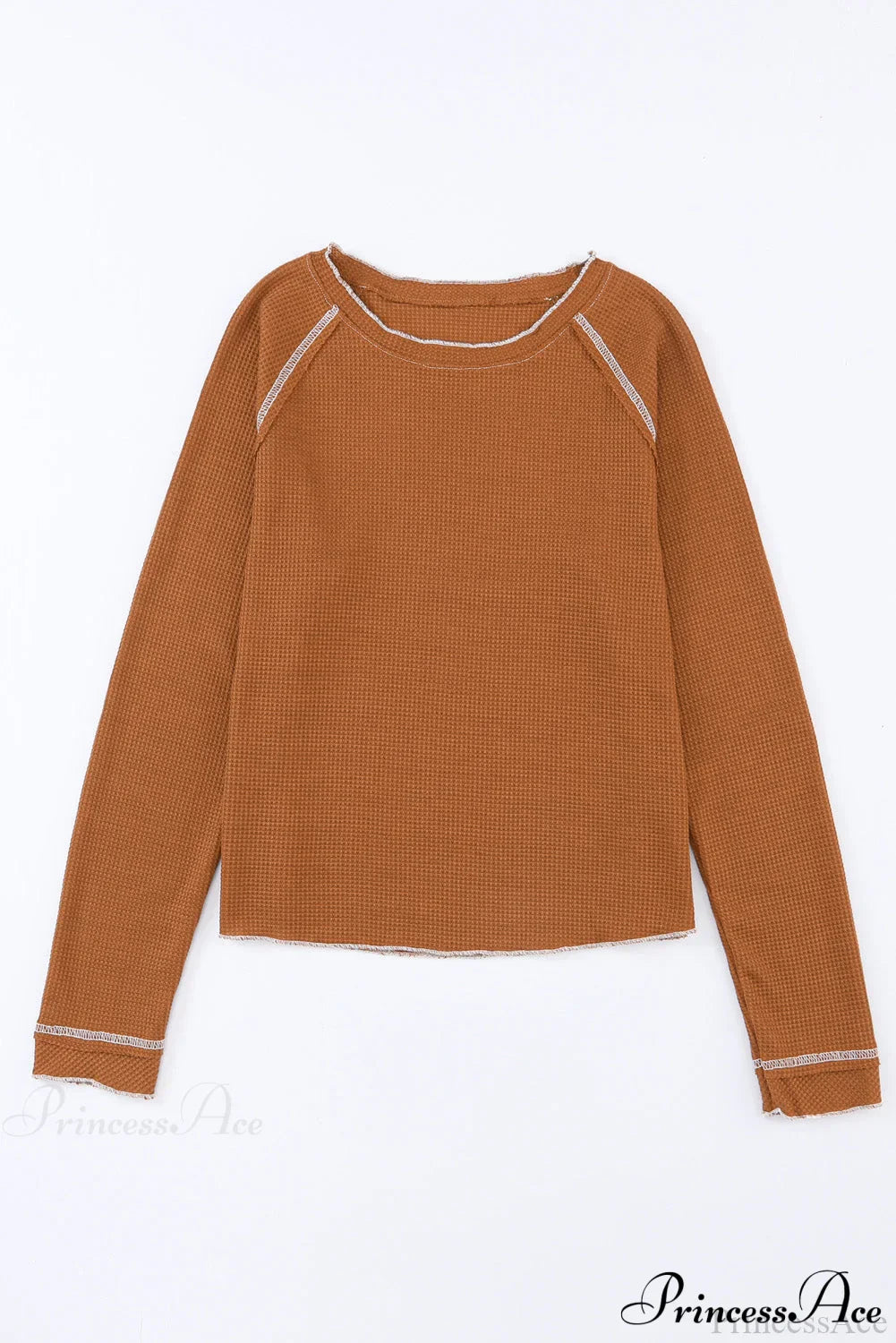 Long Round Arm Neck Brown Textured Top