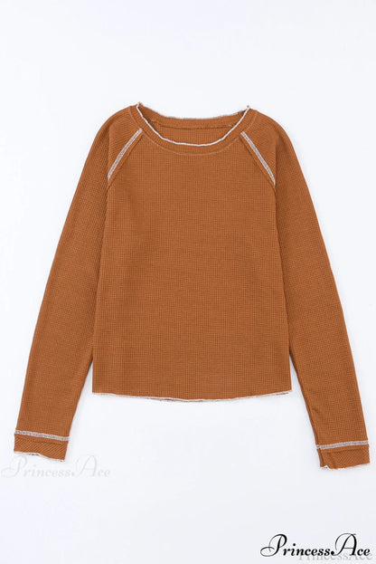 Long Round Arm Neck Brown Textured Top