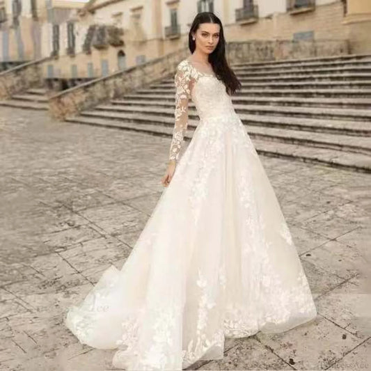 Long Sleeve Backless Wedding Dress