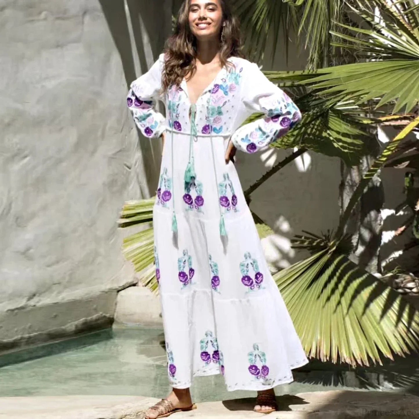 Long Sleeve Ethnic Tunic Maxi Dress