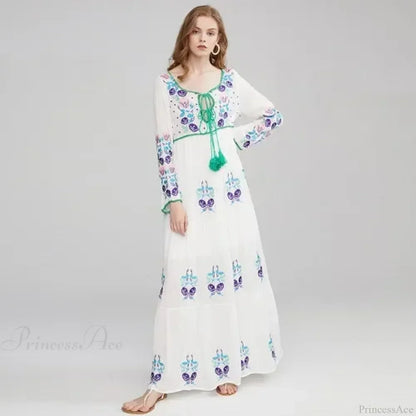 Long Sleeve Ethnic Tunic Maxi Dress