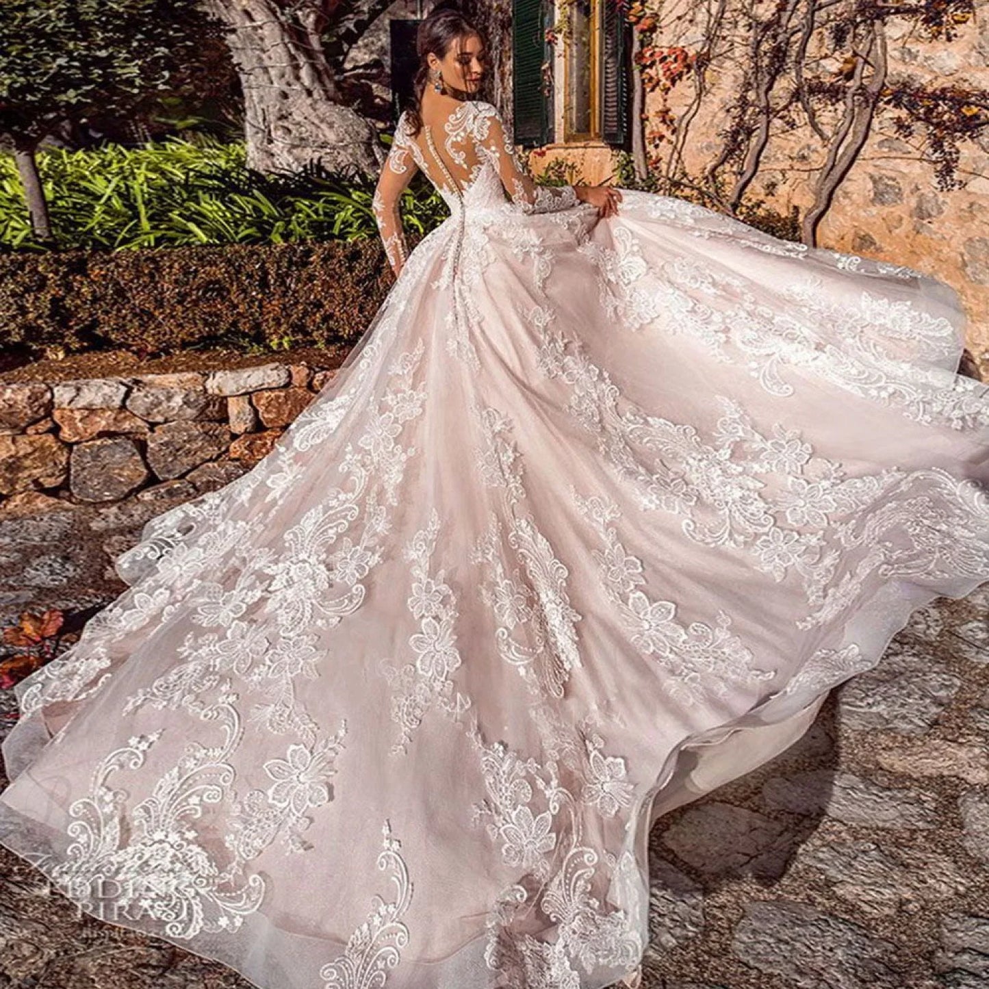 Long Sleeve Lace Ball Gown Wedding Dress