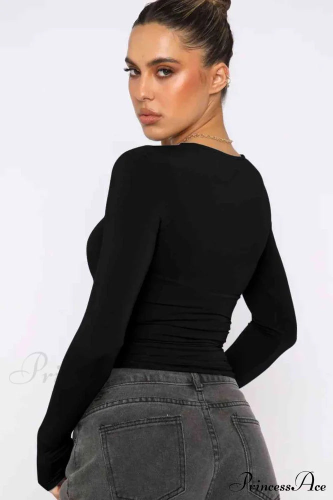 Long-Sleeve Round with Top Bodycon Neck
