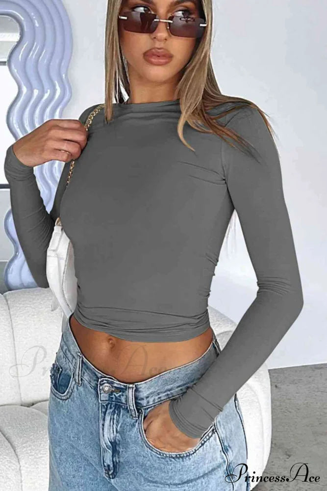 Long-Sleeve Round with Top Bodycon Neck