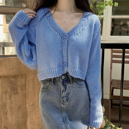 Long Sleeve Thin Short Solid Casual All-Match Cardigan