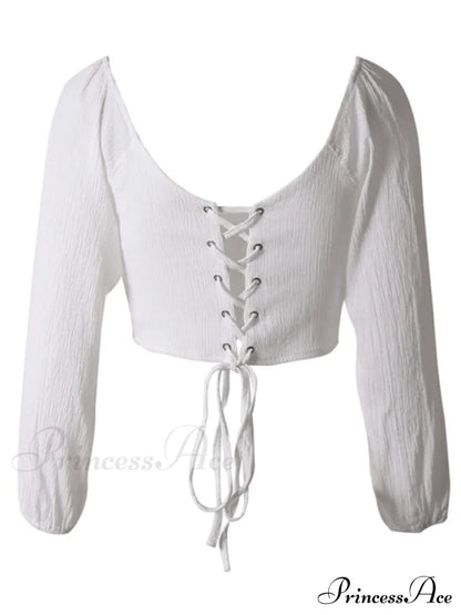 long-sleeved with strap crop top V-neck Women's tie