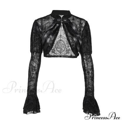 Long Sleeves Smock Vintage Black Lace Flare Sleeve Cosplay Cardigan