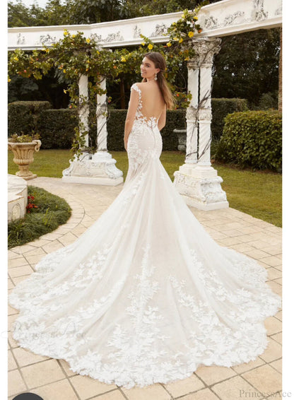 Long Train Lace Bridal Wedding Dress