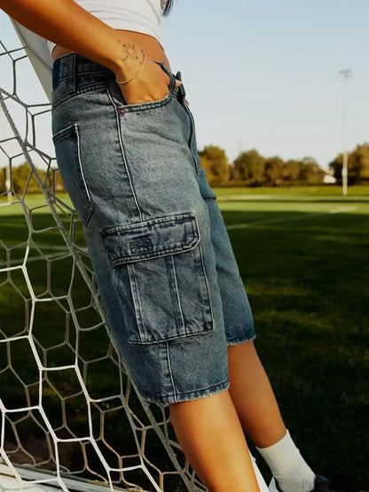 Loose Cargo Wide-Leg Denim Short