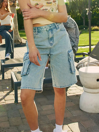 Loose Cargo Wide-Leg Denim Short