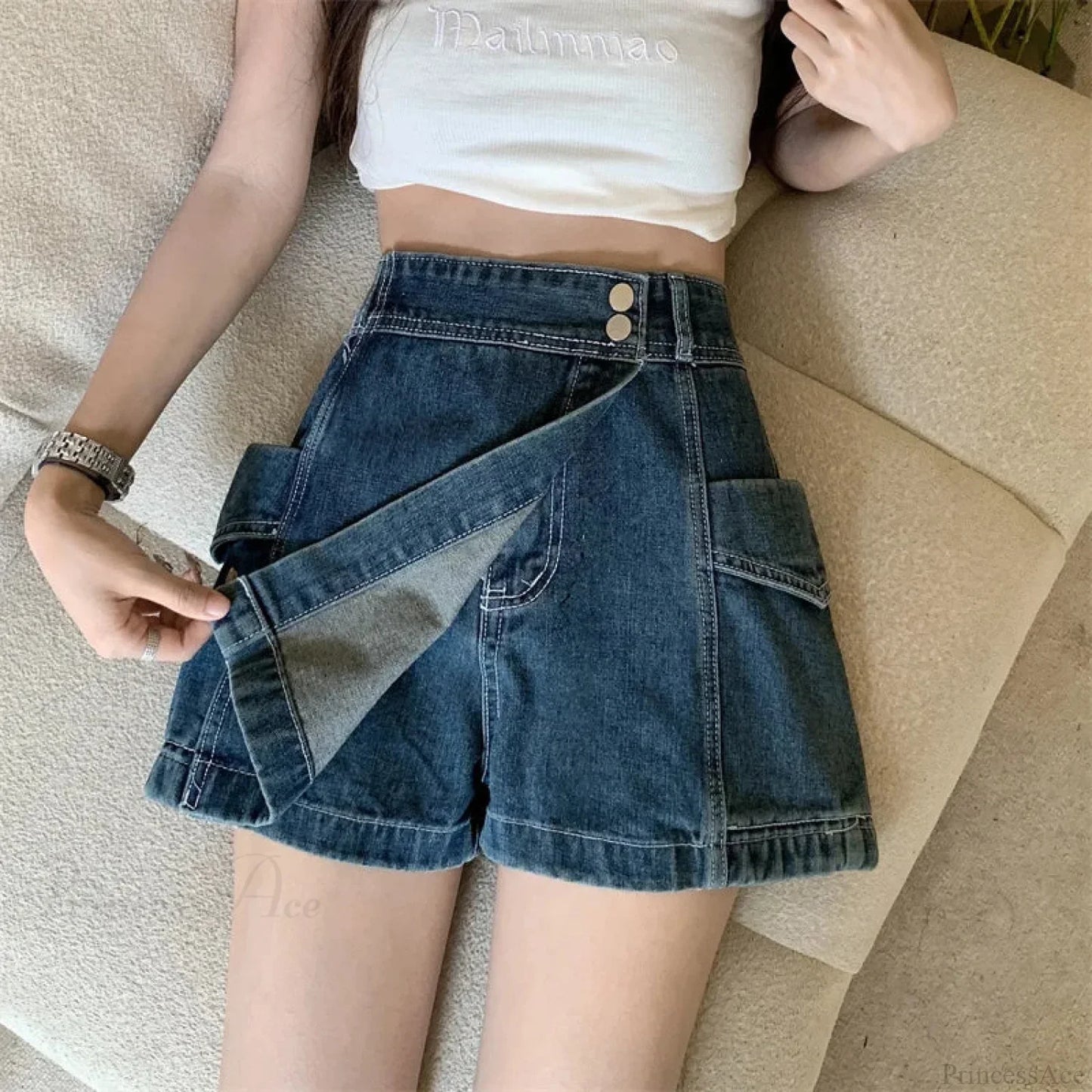 Loose Denim Pants Style Skirt