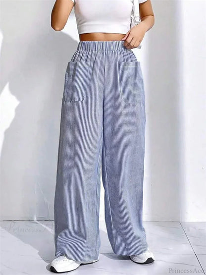 Loose High Waist Striped Lounge Streetwear Pant