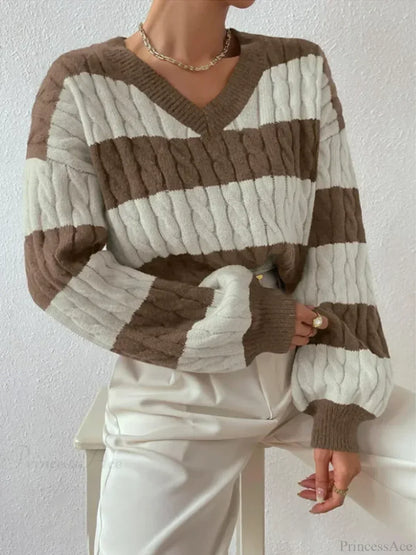 Loose Knit V-neck Vintage Pullover Sweater