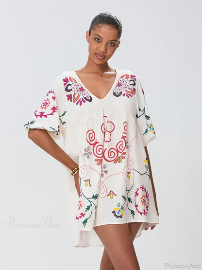 Loose Mini Beach Floral Dress for Vacation