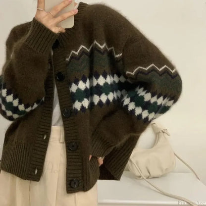 Loose O-neck Office Lady Cardigan