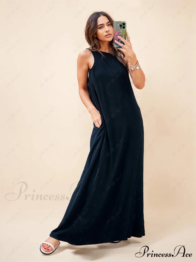 Loose One-Shoulder Sleeve Charming Pleated Pocket Dress