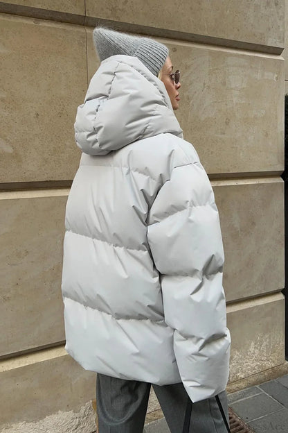 Loose Solid Minimalist Hooded Cotton Coat