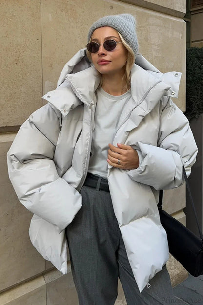 Loose Solid Minimalist Hooded Cotton Coat