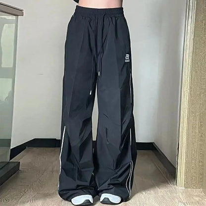 Loose Wide Leg Splicing Drawstring Jogging Pant