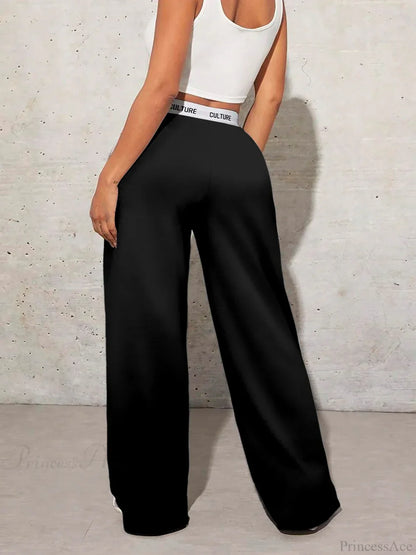Love Print Casual Wide Leg Pants
