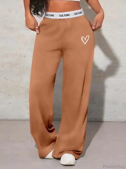 Love Print Casual Wide Leg Pants