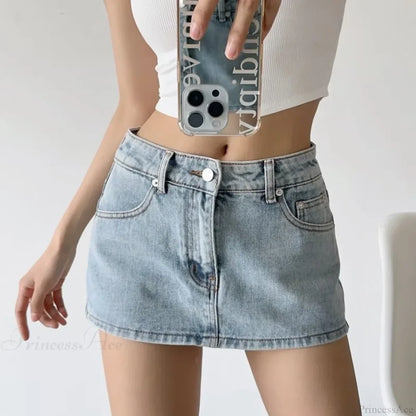 Low Micro Slim Denim Skirt