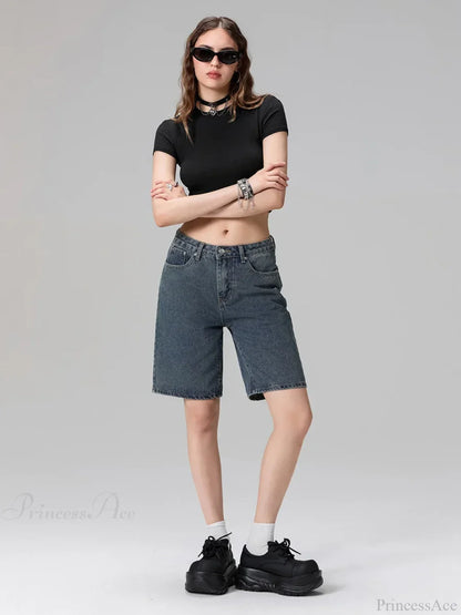 Low Waist Straight Leg Denim Short