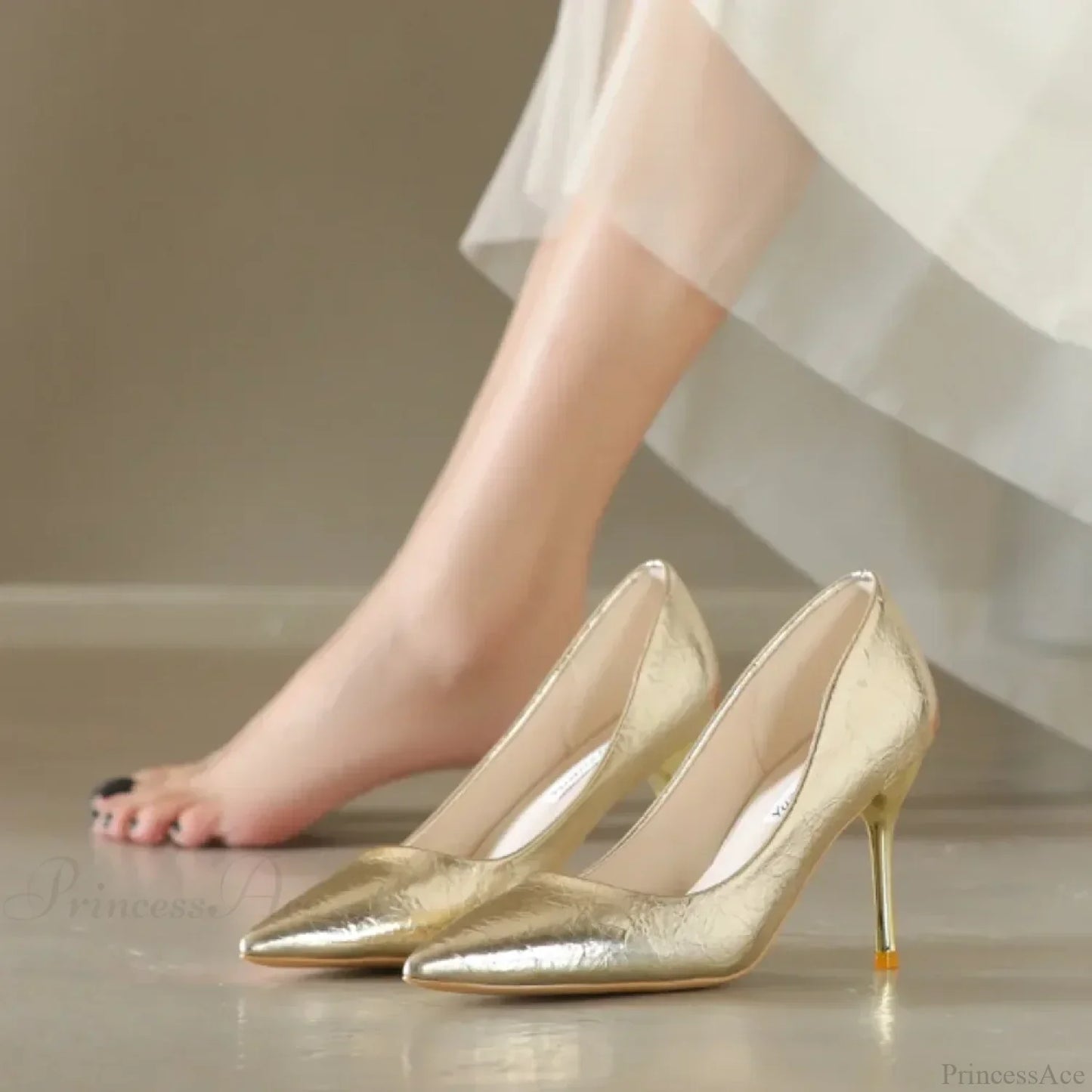 Luxury Gold Shiny Pumps Brand Large Size Sexy Party Pointed Toe Wedding High Heel