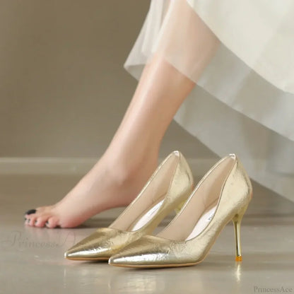 Luxury Gold Shiny Pumps Brand Large Size Sexy Party Pointed Toe Wedding High Heel