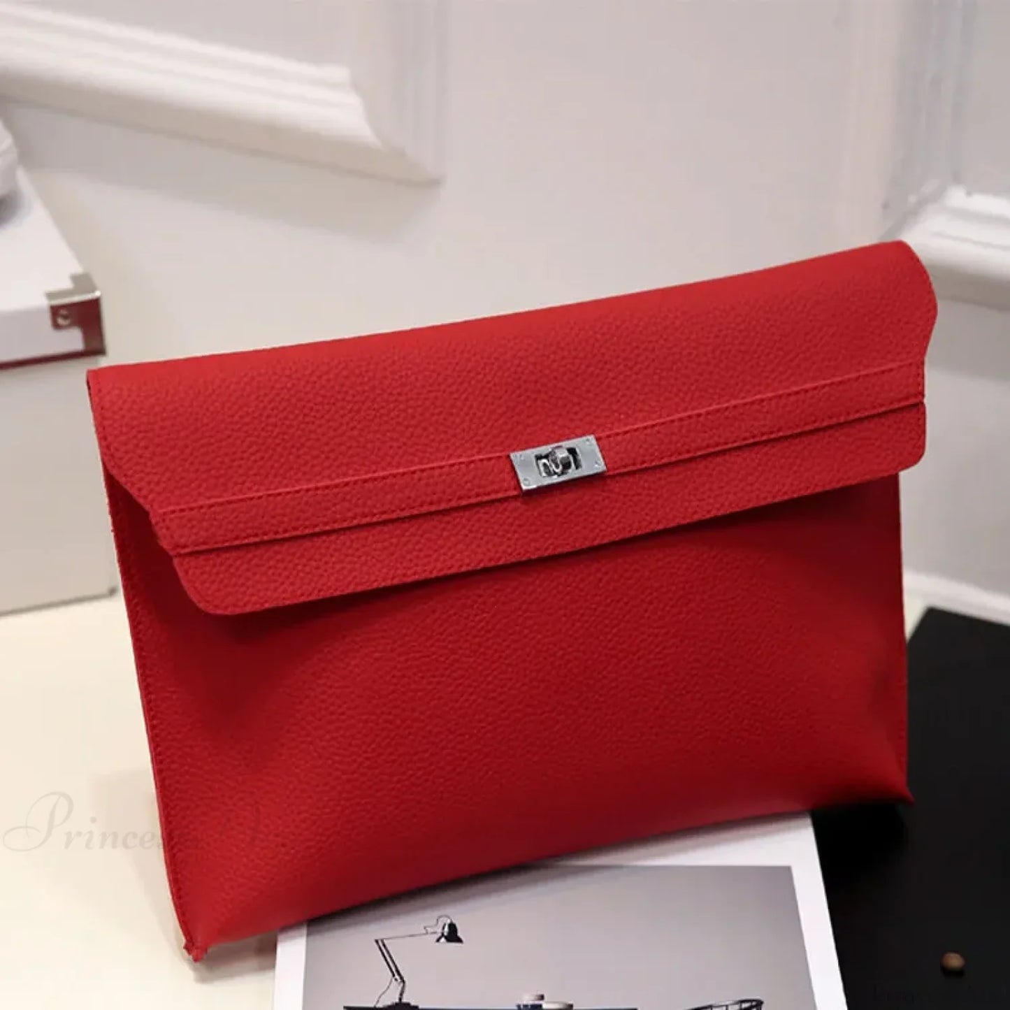 Lychee Pattern PU Leather Envelope Wristlet