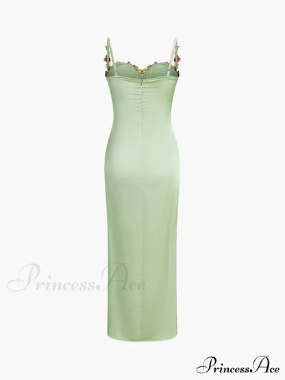 Magnetic Forces Flower Charming Embroidery Maxi Dress Black