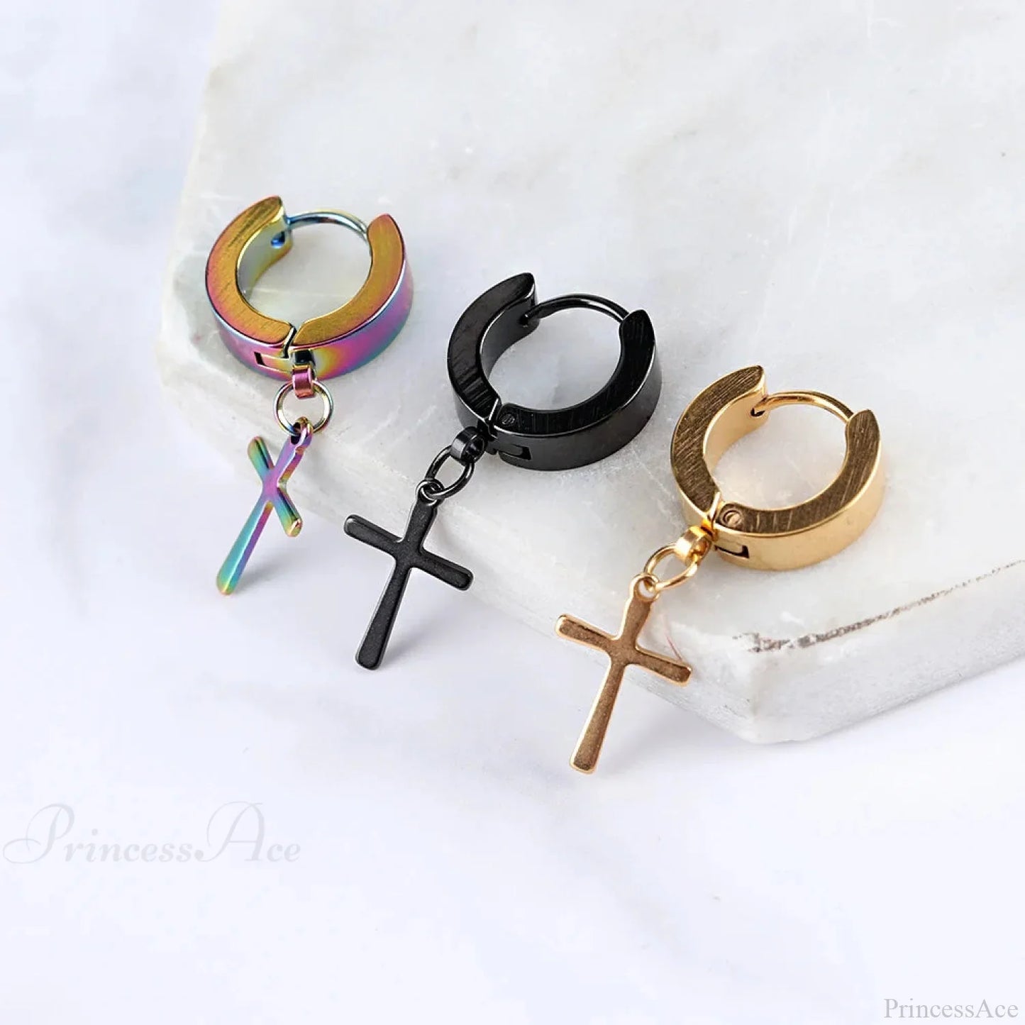 Men Rebellious Cross Stars Stainless Steel Earring