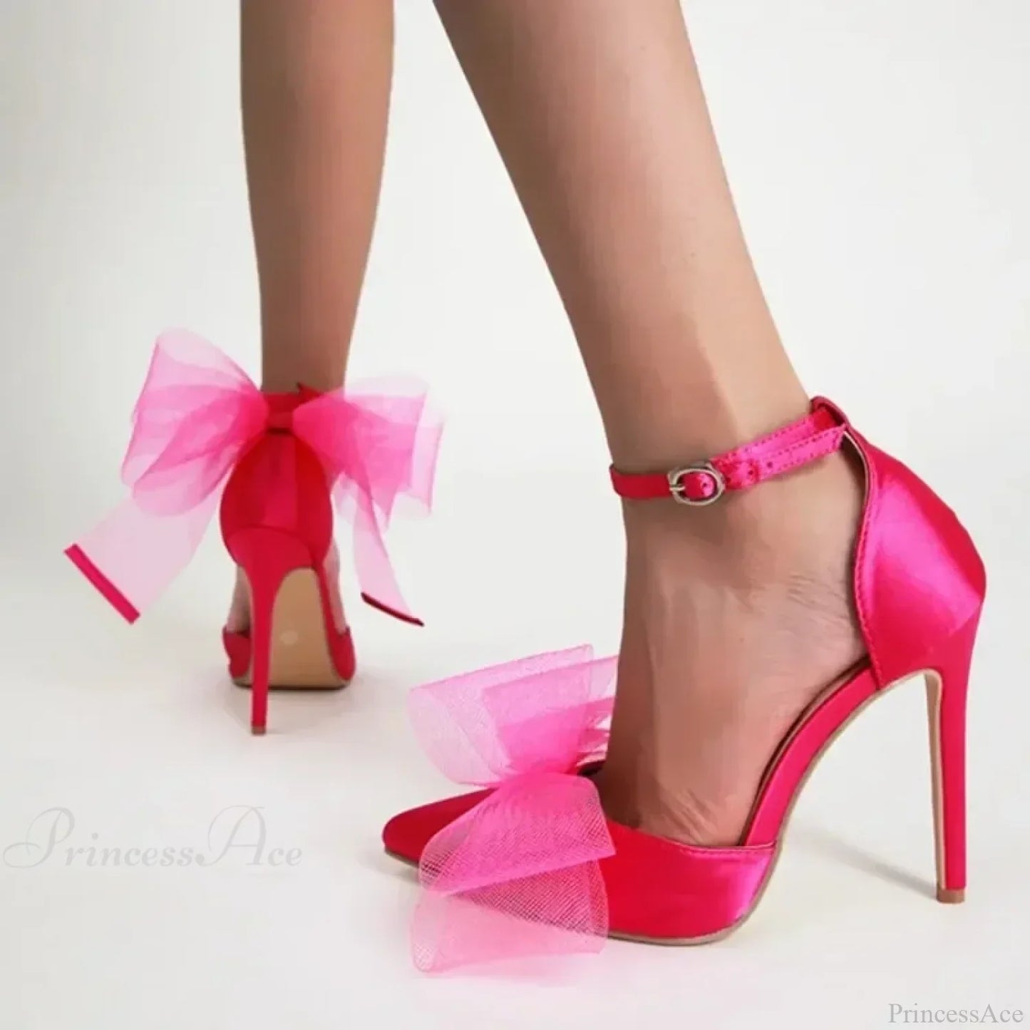 Mesh Butterfly-Knot Pumps PointedBuckle Strap Cover Heel Thin High Heels Sexy Stiletto Wedding High Heel