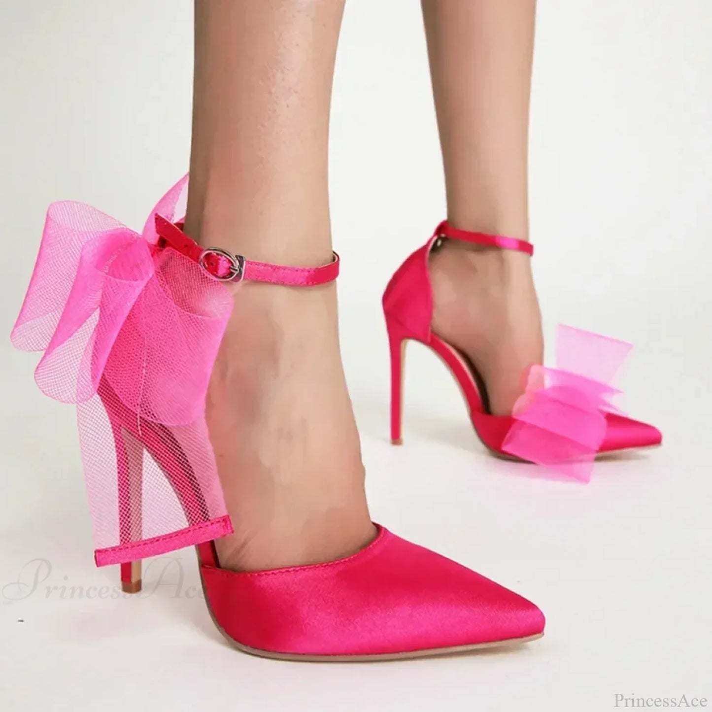 Mesh Butterfly-Knot Pumps PointedBuckle Strap Cover Heel Thin High Heels Sexy Stiletto Wedding High Heel