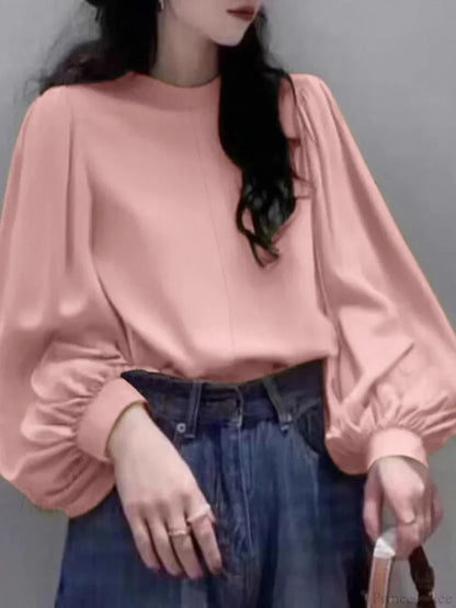 Mesh Lantern Sleeve Blouse Spring Tunic Blouse