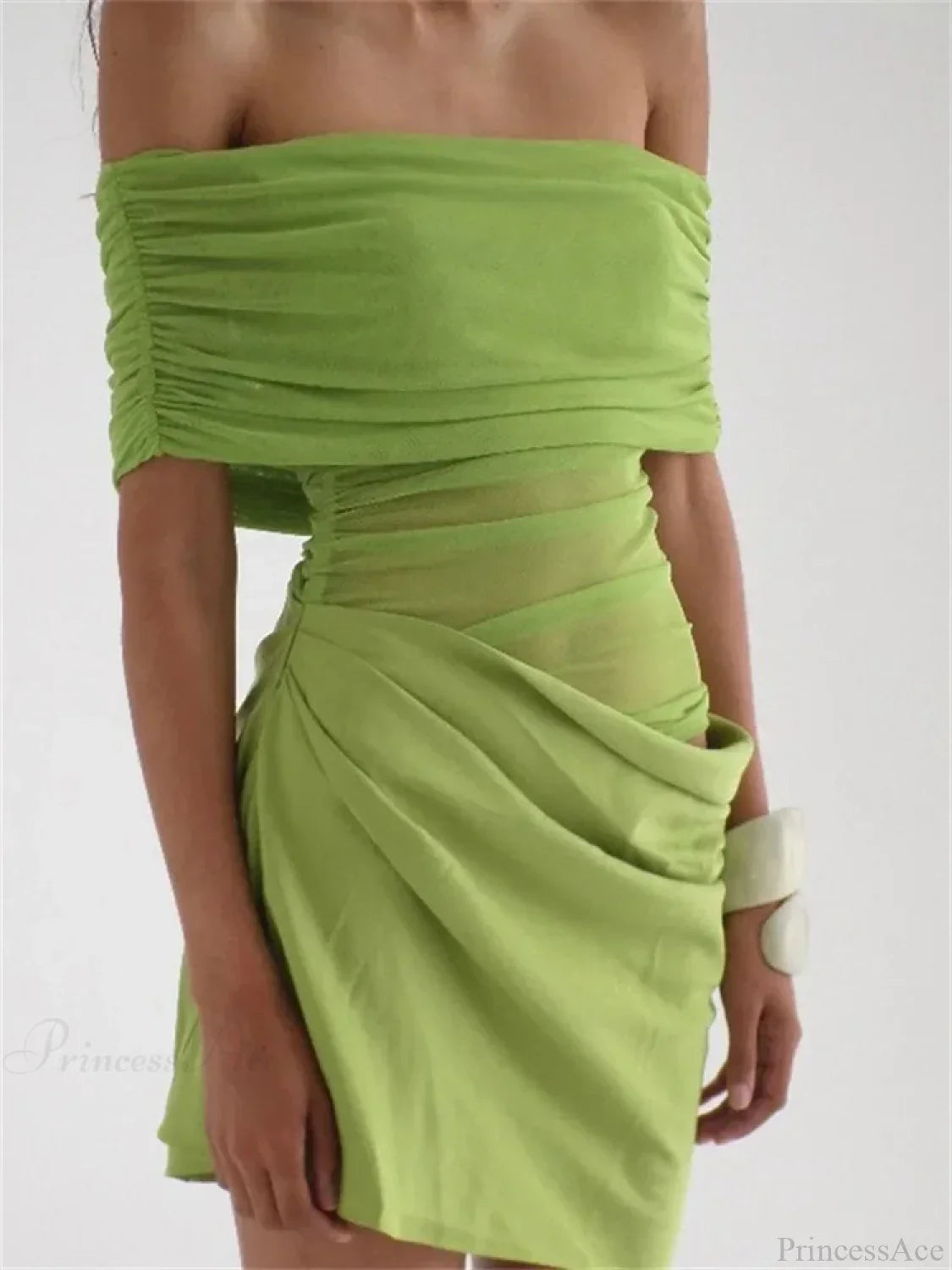 Mesh Patchwork See-Through Mini Dress