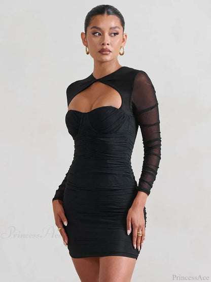 Mesh Pleated Wrap Mini Dress