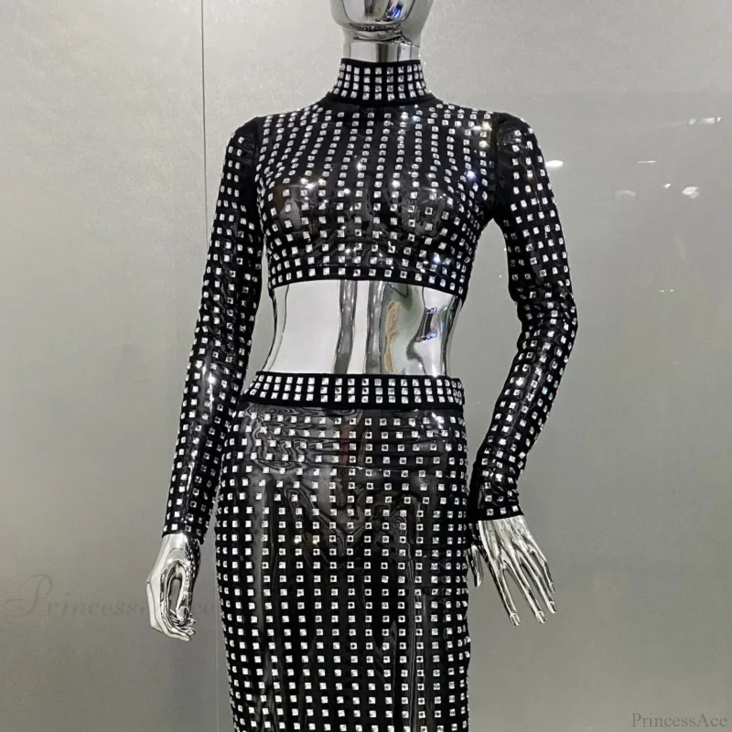 Mesh Top Skirt Sparkling Party Dress