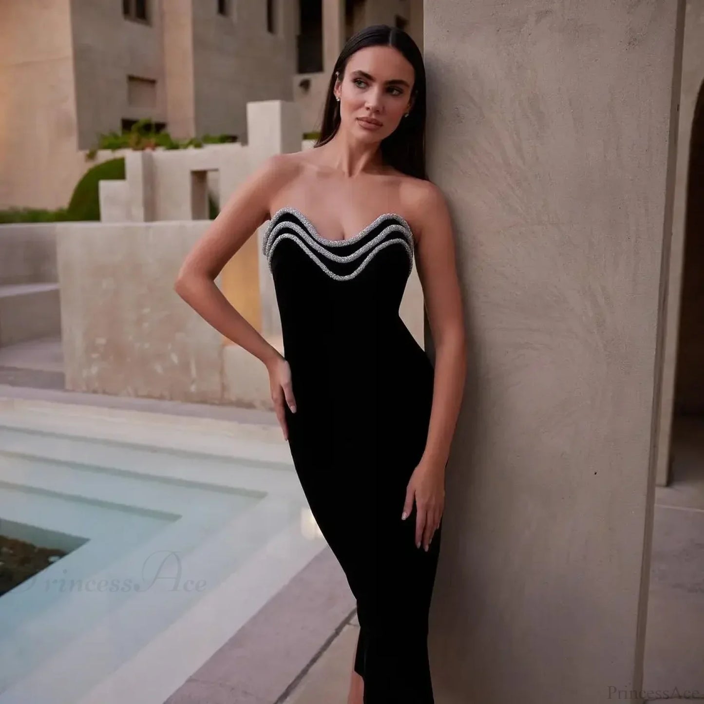 Metal Chain Black Bandage Party Dress