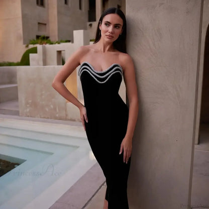 Metal Chain Black Bandage Party Dress