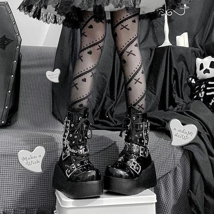 Metal Chain Patent Leather Rebellious Gothic Ankle Boot
