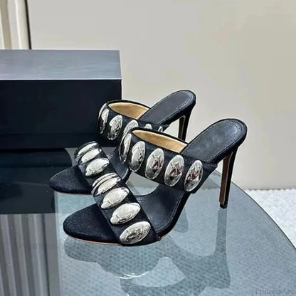 Metal Ornamental Gothic Suede Slippers Tall Heel