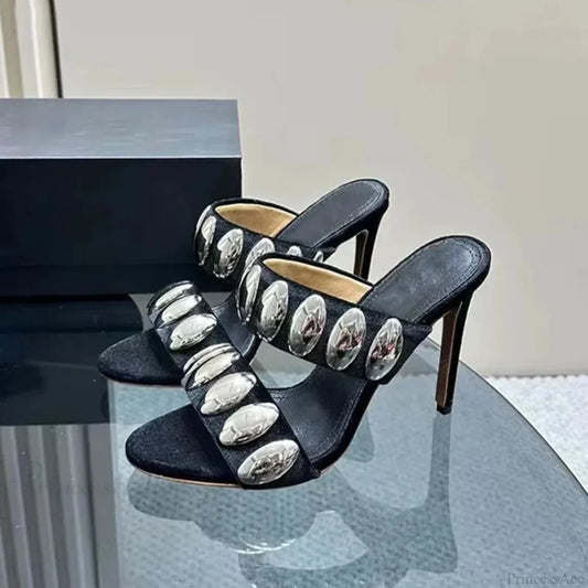 Metal Ornamental Gothic Suede Slippers Tall Heel