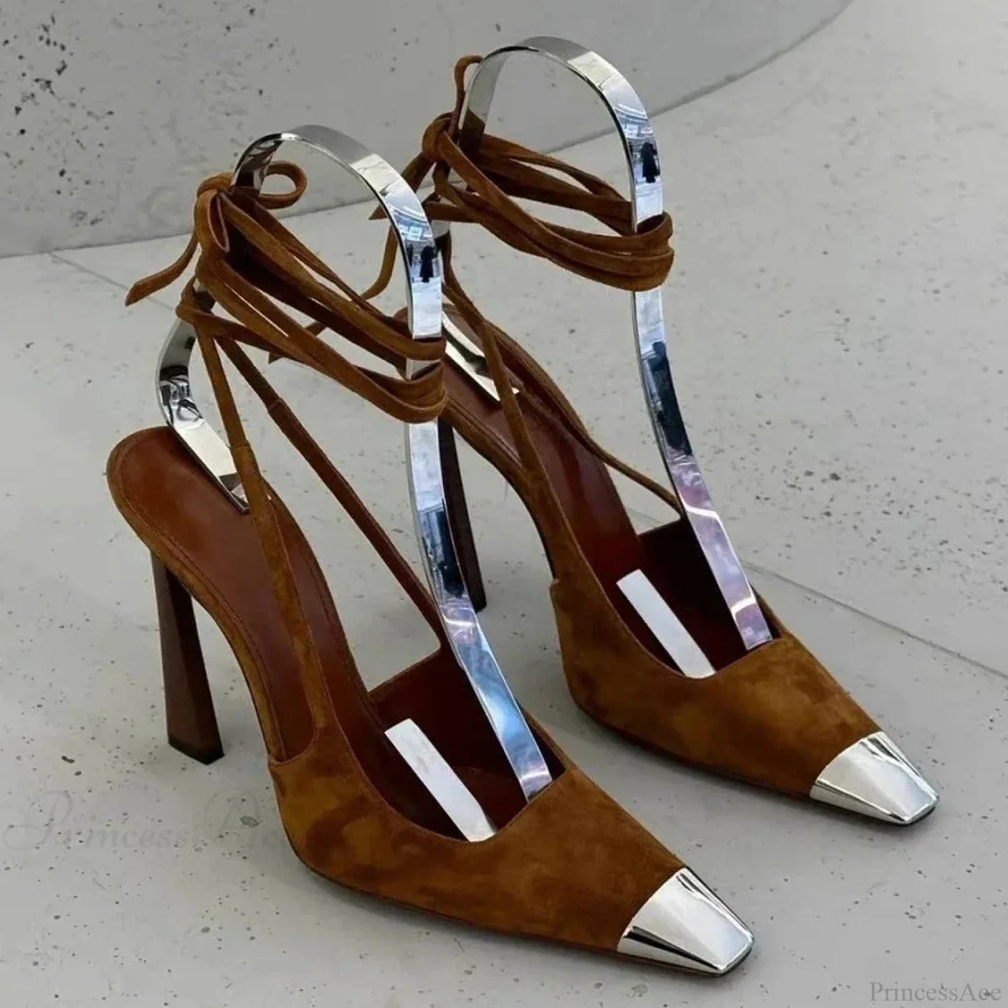 Metal Square Toe Retro Suede Cross Straps GladiatorFashion Sexy Pumps High Heel